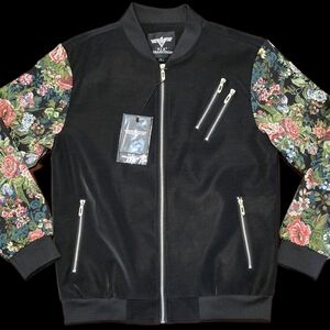V.I.P Collection Men's Bomber Jacket in Black w/ Floral Sleeve Size Large